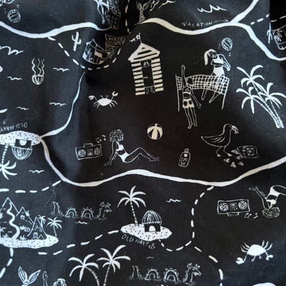 Old Navy Shorts Vacation Themed Black White Elastic Waist Tie Women's Size L - Picture 2 of 4